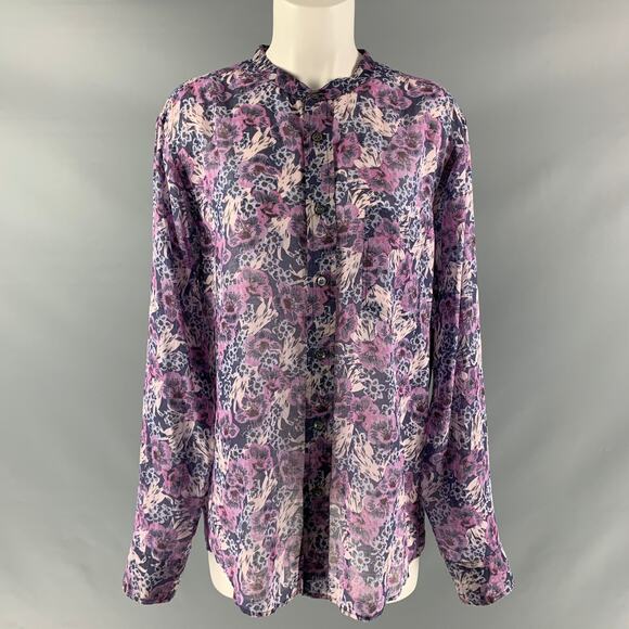 ISABEL MARANT Size S Purple Blue Cotton Floral Oversized Blouse - Picture 1 of 6
